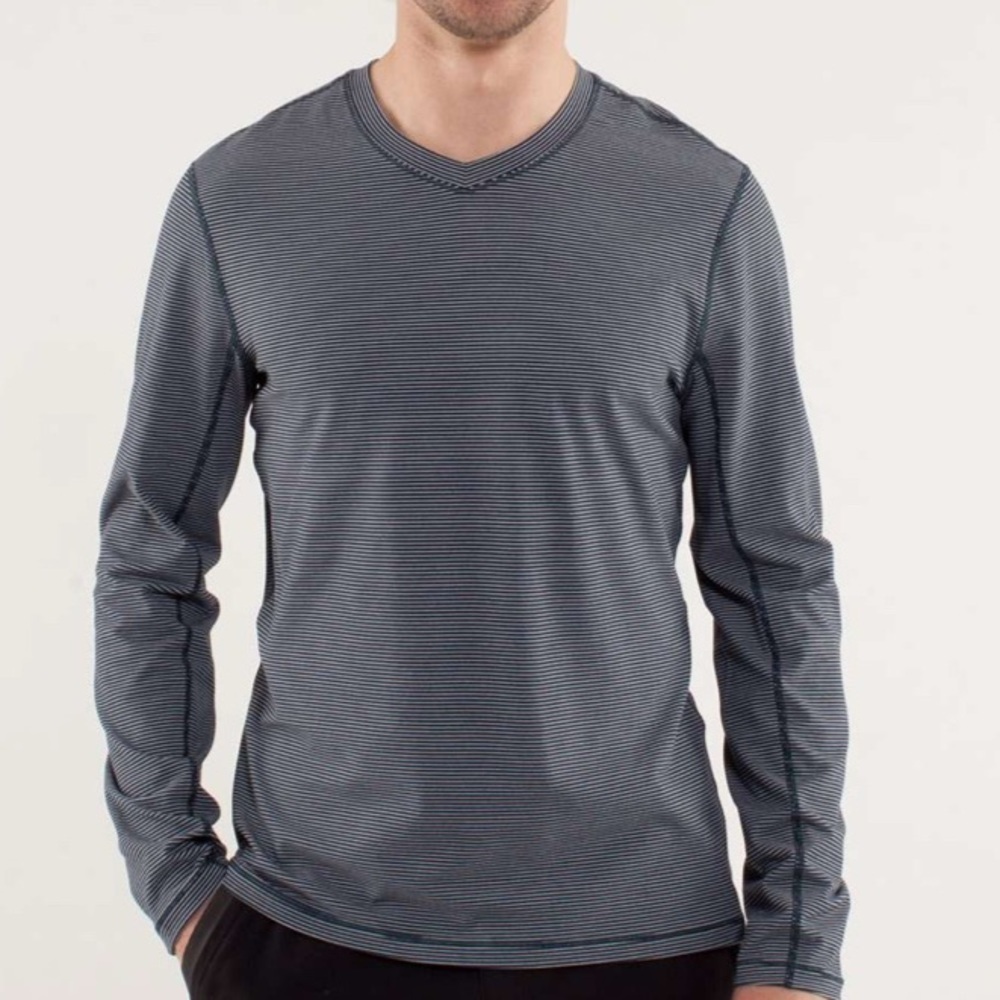 Lululemon Speed Long Sleeve Smallish Stripe Black Heathered Smooth Silver XL?